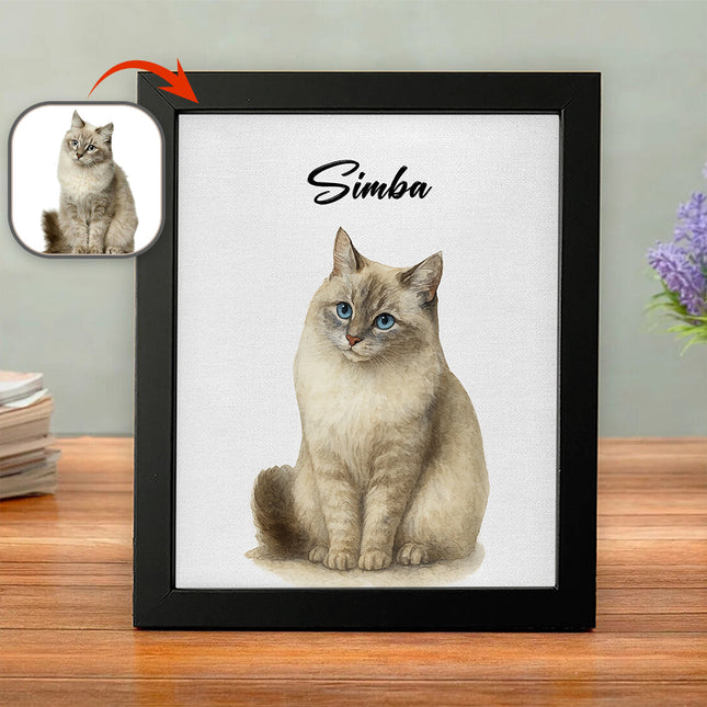 Custom Pet Portrait Photo With Watercolor Style Poster Picture Frame