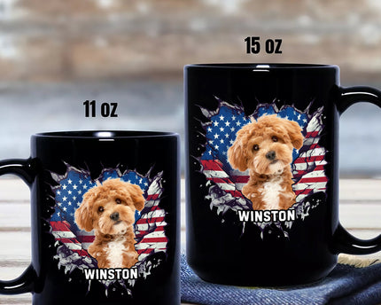 Custom Photo Dog Cat With American Flag Black Mug