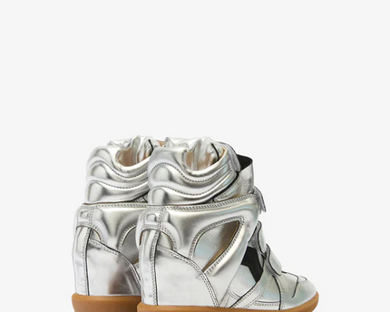 Men's Isabel Marant Bekett Hidden Wedge High Top Gun Metal Sneakers