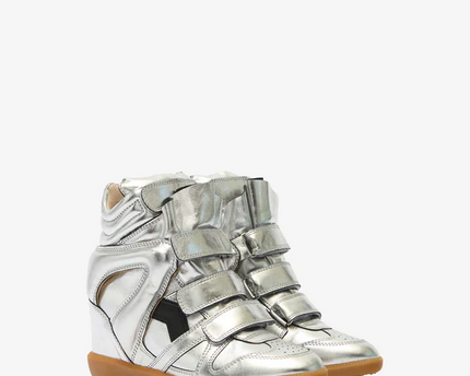 Men's Isabel Marant Bekett Hidden Wedge High Top Gun Metal Sneakers