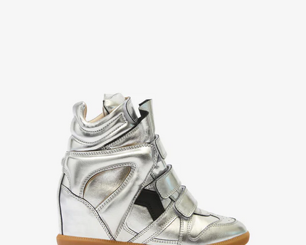 Men's Isabel Marant Bekett Hidden Wedge High Top Gun Metal Sneakers
