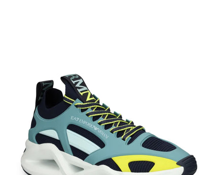 Men's Ea7 Emporio Armani Sneakers With Mesh Panels Teal Sneakers