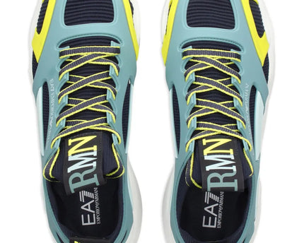 Men's Ea7 Emporio Armani Sneakers With Mesh Panels Teal Sneakers