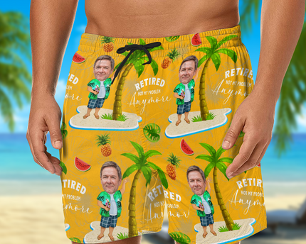 Custom Face All Over Print Beach Short Personalized Retirement Gift for Dad