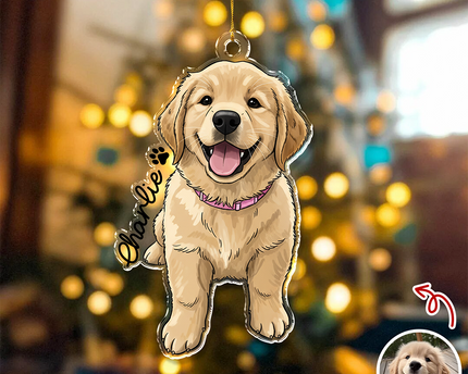 Custom Cute Dog Photo Portrait Christmas Decoration Acrylic Ornament