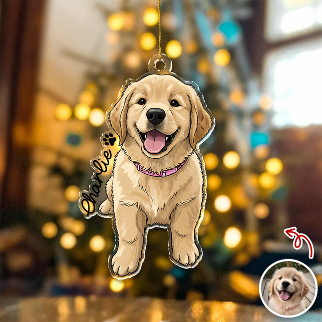 Custom Cute Dog Photo Portrait Christmas Decoration Acrylic Ornament