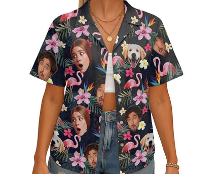 Custom Photo With Beloved Ones Flamingo Theme - Personalized Customized Hawaiian Shirt