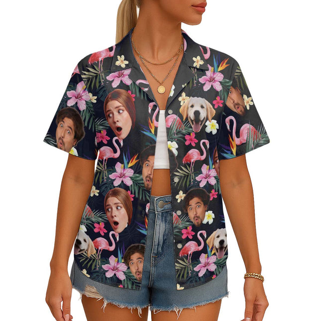 Custom Photo With Beloved Ones Flamingo Theme - Personalized Customized Hawaiian Shirt