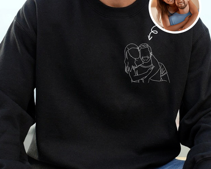 Custom Portrait Photo Drawing Style Couple Dark Shirt