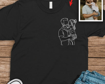 Custom Dad And Kids Portrait Photo Drawing Style Family Dark Shirt