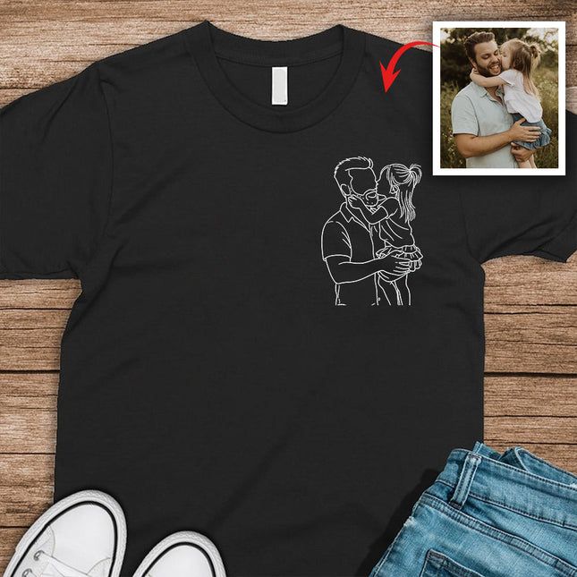 Custom Dad And Kids Portrait Photo Drawing Style Family Dark Shirt