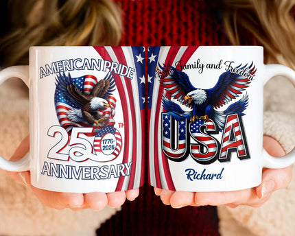 Custom Name American Pride Patriotic 250th Anniversary Eagle Mug