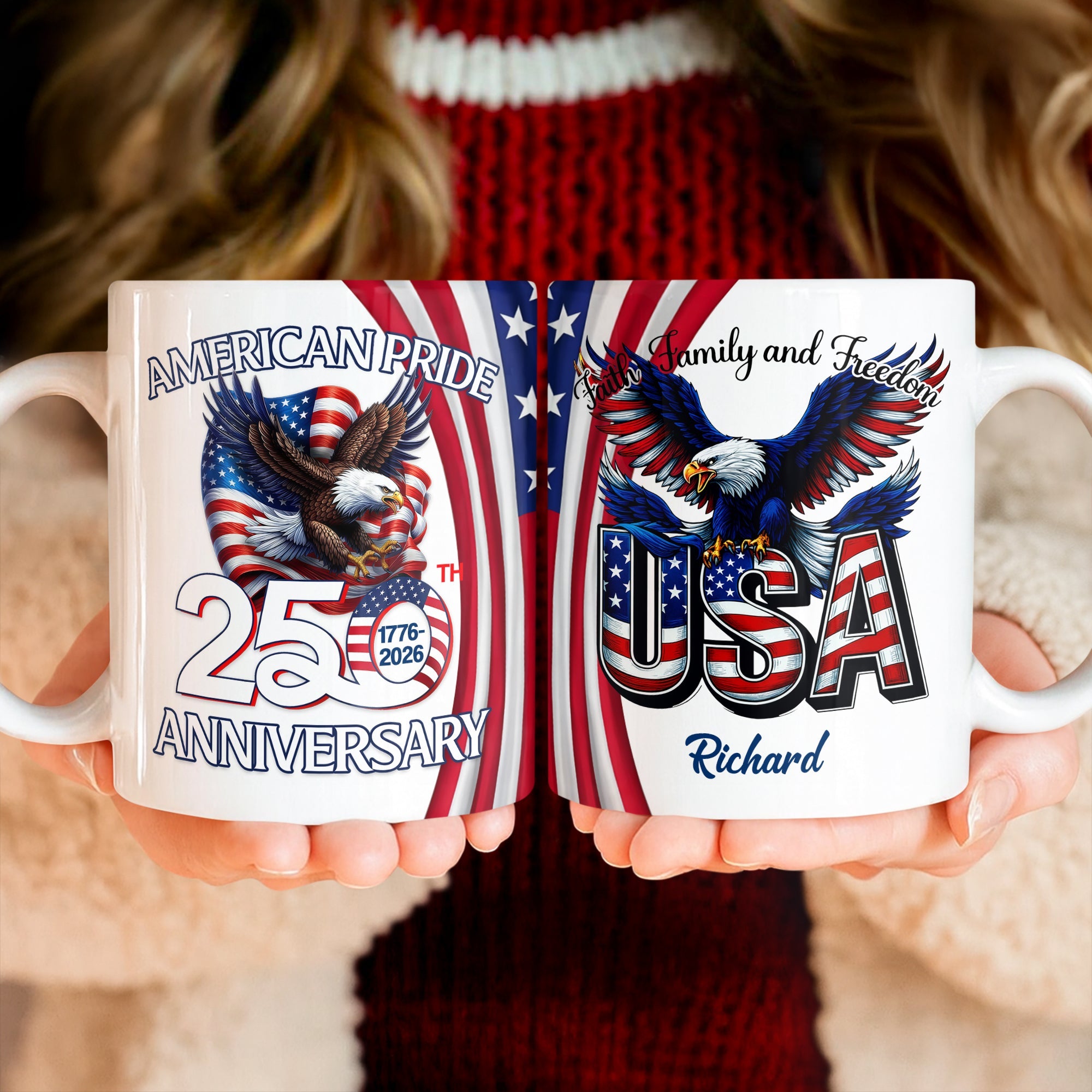 Custom Name American Pride Patriotic 250th Anniversary Eagle Mug