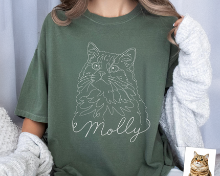 Custom Dog Cat Photo Portrait Line Art Shirt - Personalized Pet Lover Gift