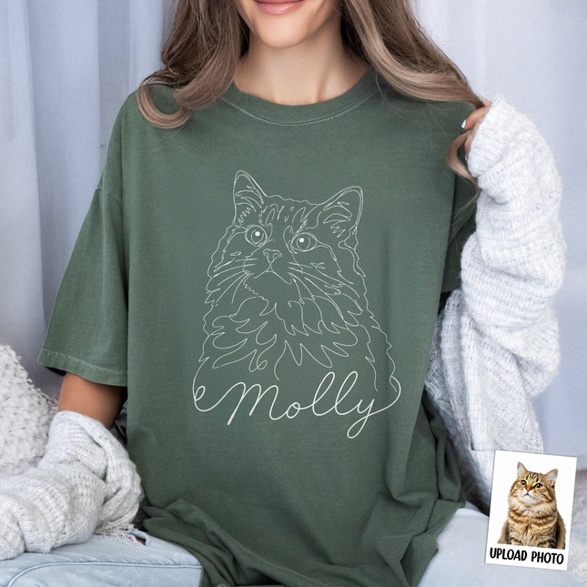 Custom Dog Cat Photo Portrait Line Art Shirt - Personalized Pet Lover Gift