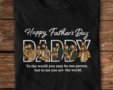 Custom Portrait Photo Happy Father's Day Dad With Kid Embroidered Shirt