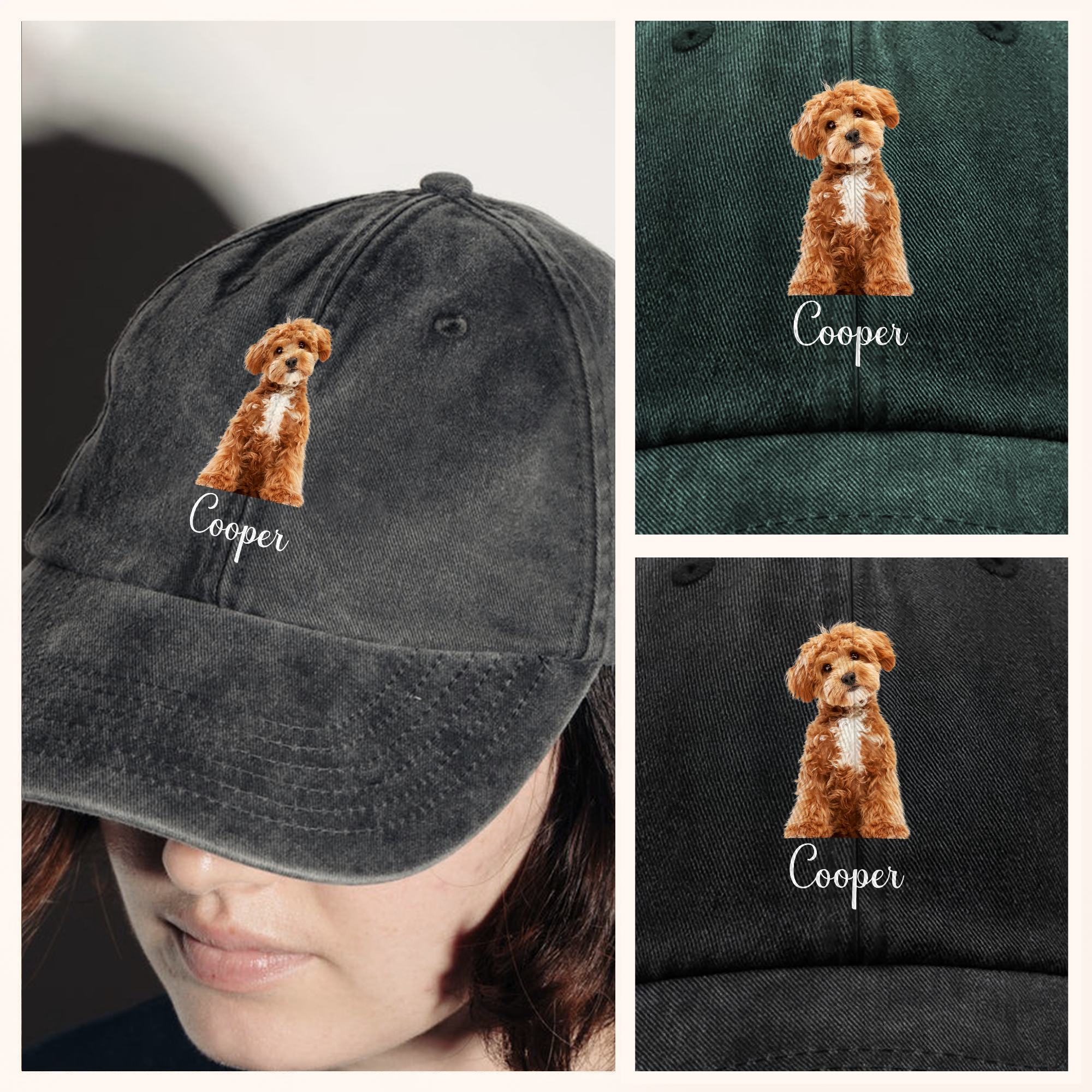 Custom Dog Cat Photo Washed Denim Baseball Cap