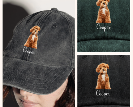 Custom Dog Cat Photo Washed Denim Baseball Cap