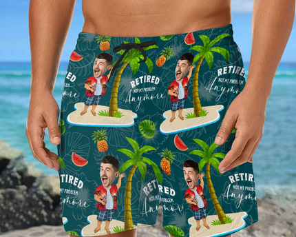 Custom Face All Over Print Beach Short Personalized Retirement Gift for Dad