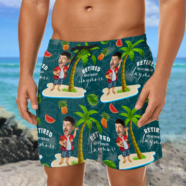 Custom Face All Over Print Beach Short Personalized Retirement Gift for Dad