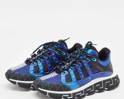 Men's Versace Men's Trigreca Lace Up Barocco Print Blue Sneakers