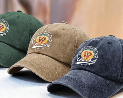 Custom Photo Human Belongs To Dog Cat Pet Washed Denim Baseball Cap