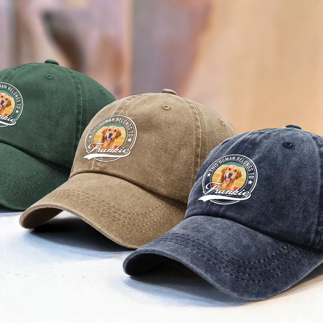 Custom Photo Human Belongs To Dog Cat Pet Washed Denim Baseball Cap