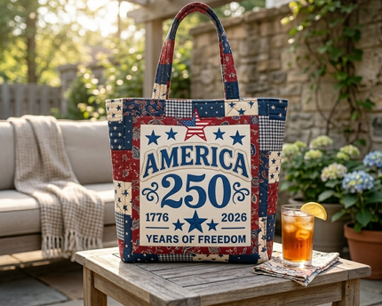 America 250 Years of Freedom Quilted Tote Bag for Her - Patriotic Gift