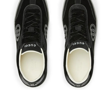 Men's Gucci G75 Logo-Appliquéd Leather-Trimmed Suede Black Sneakers