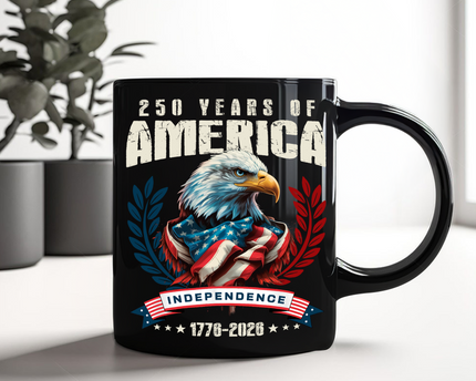 USA 250 Years Eagle Independence Day Patriotic Black Mug