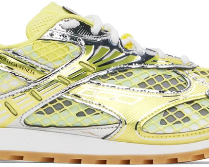 Men’s Bottega Veneta Orbit Flash Suede-Trimmed Silver & Yellow Sneakers