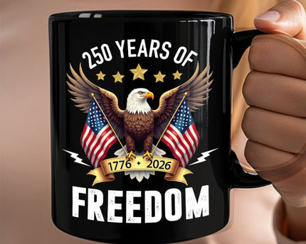 America Eagles 250 Years Of Freedom Black Mug
