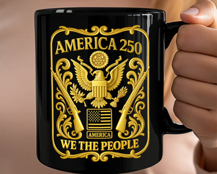 1776 - 2026 America 250th Anniversary Black Mug