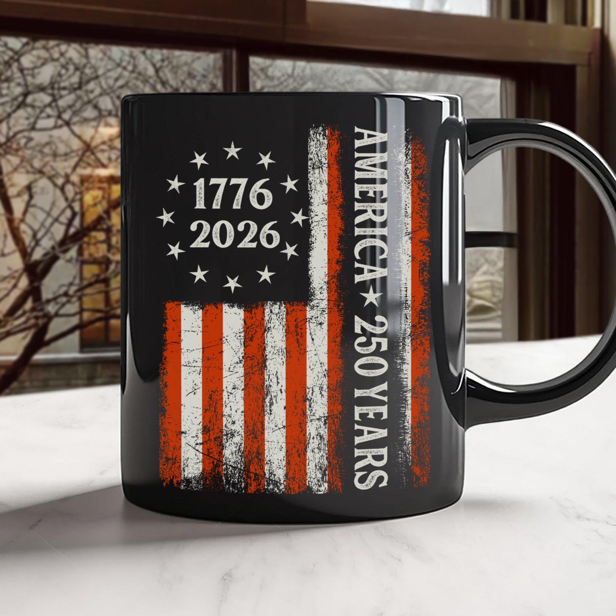 250 Years America Flag 250th Birthday 1776-2026 Black Mug