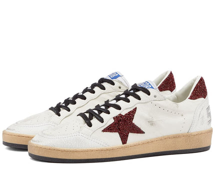 Men's Golden Goose Ball Star Gold Laminated White Bordeaux Sneakers