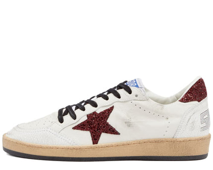 Men's Golden Goose Ball Star Gold Laminated White Bordeaux Sneakers