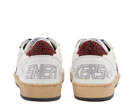 Men's Golden Goose Ball Star Gold Laminated White Bordeaux Sneakers