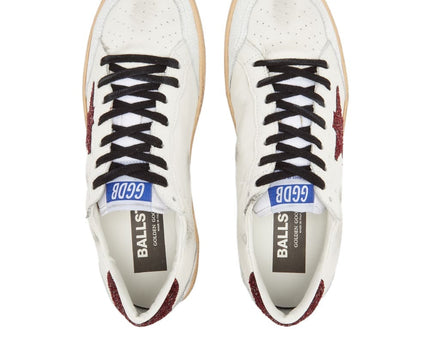 Men's Golden Goose Ball Star Gold Laminated White Bordeaux Sneakers