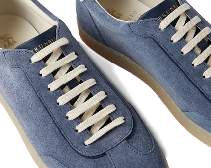 Men's Brunello Cucinelli Suede T-Toe Low-Top Frosted Blue Sneakers
