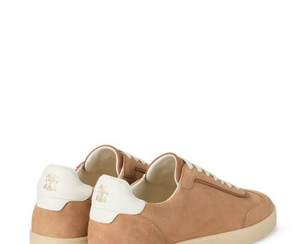 Men's Brunello Cucinelli Suede T-Toe Low-Top Light Brown Sneakers