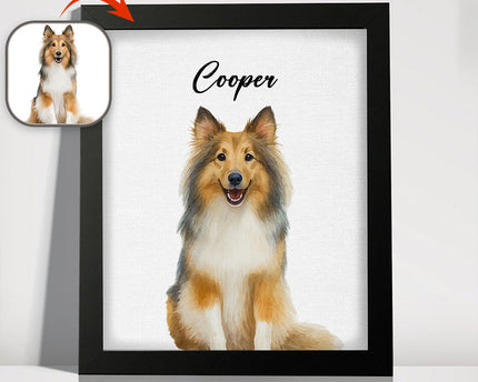 Custom Pet Portrait Photo With Watercolor Style Poster Picture Frame