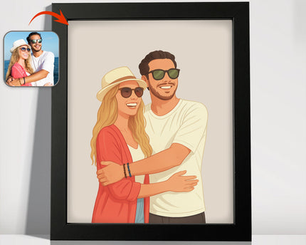 Custom Couple Portrait Photo With Drawing Style Poster Picture Frame