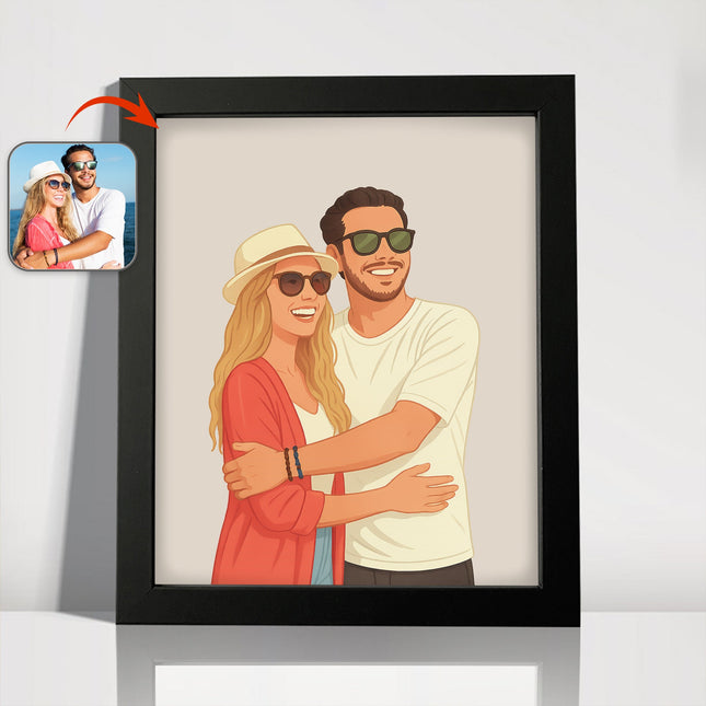 Custom Couple Portrait Photo With Drawing Style Poster Picture Frame