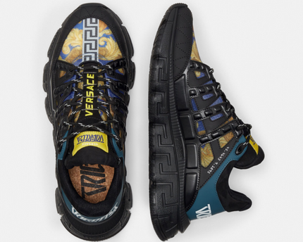 Men's Versace Men's Trigreca Lace Up Barocco Print Medusa Renaissance Print Blue Sneakers