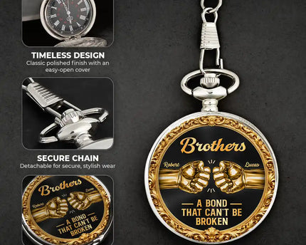 3D Metal Effect Brothers A Bond That Can't Be Broken - Personalized Pocket Watch