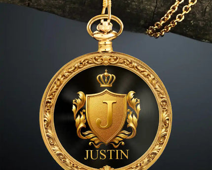 3D Metal Effect Gold Silver Monogram - Personalized Pocket Watch