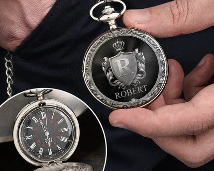 3D Metal Effect Gold Silver Monogram - Personalized Pocket Watch