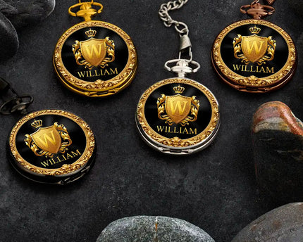 3D Metal Effect Gold Silver Monogram - Personalized Pocket Watch