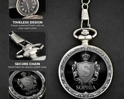 3D Metal Effect Gold Silver Monogram - Personalized Pocket Watch