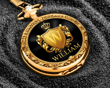 3D Metal Effect Gold Silver Monogram - Personalized Pocket Watch